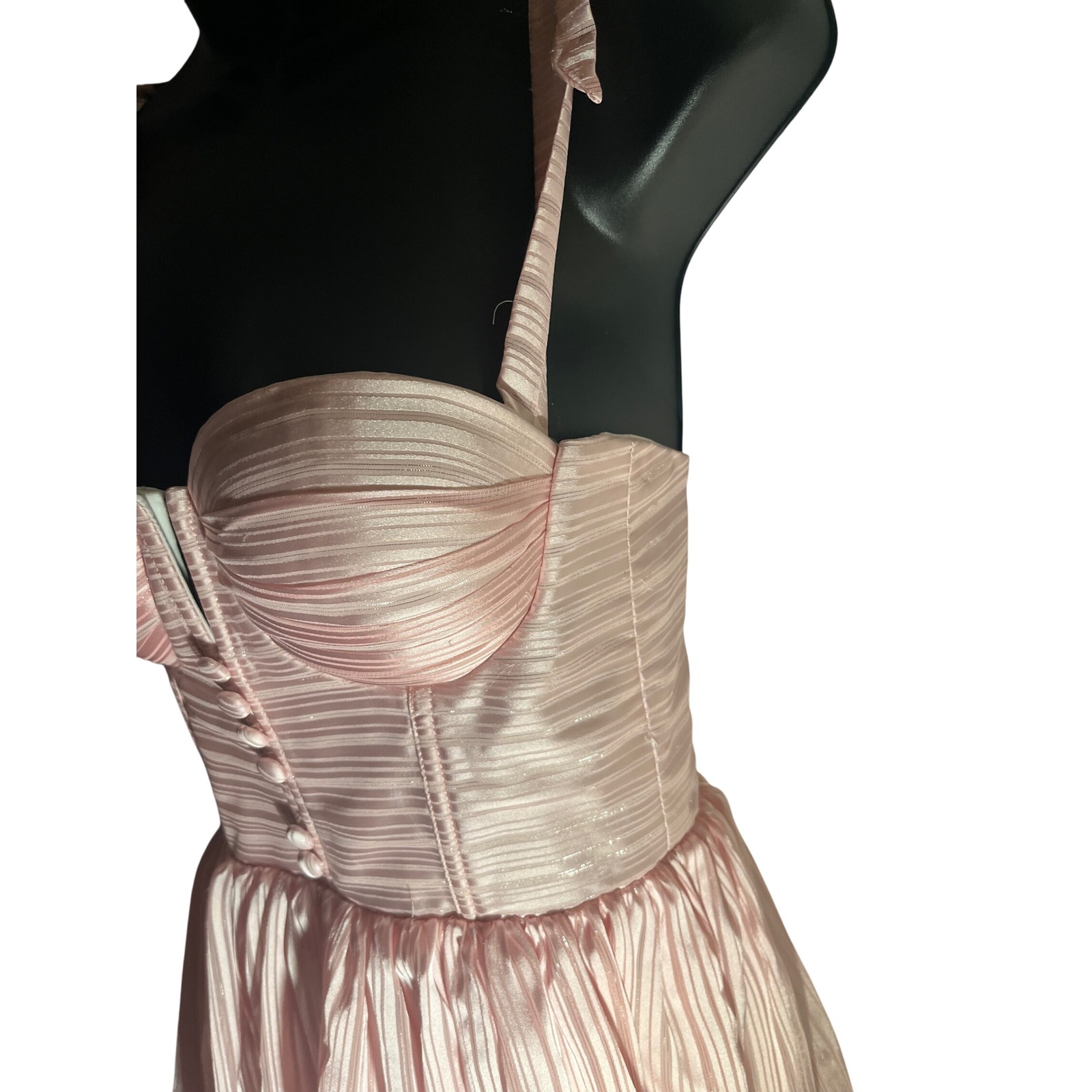 Pink Corset Bustier Mini Dress Bow Tie Straps Ruffle Tiered Skirt Party Fairy Xs — image 8 of 8